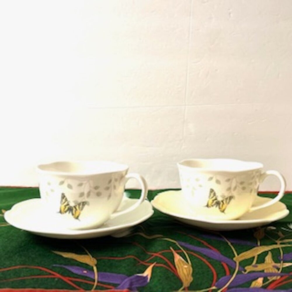 Lenox Butterfly Meadow Coffee Tea Mug Cup & Saucer Sets of Two  (New )